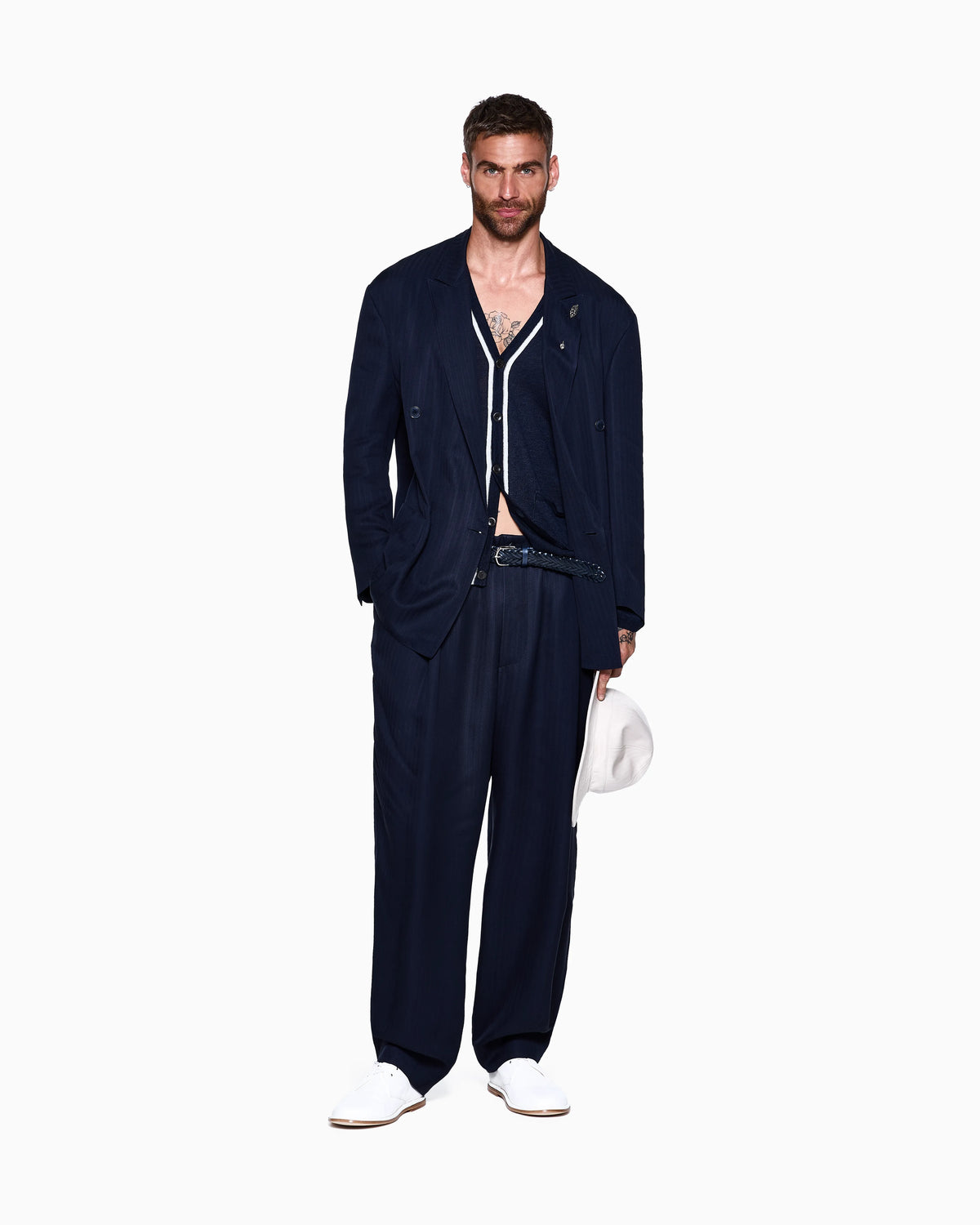 Cupro chevron double-breasted suit