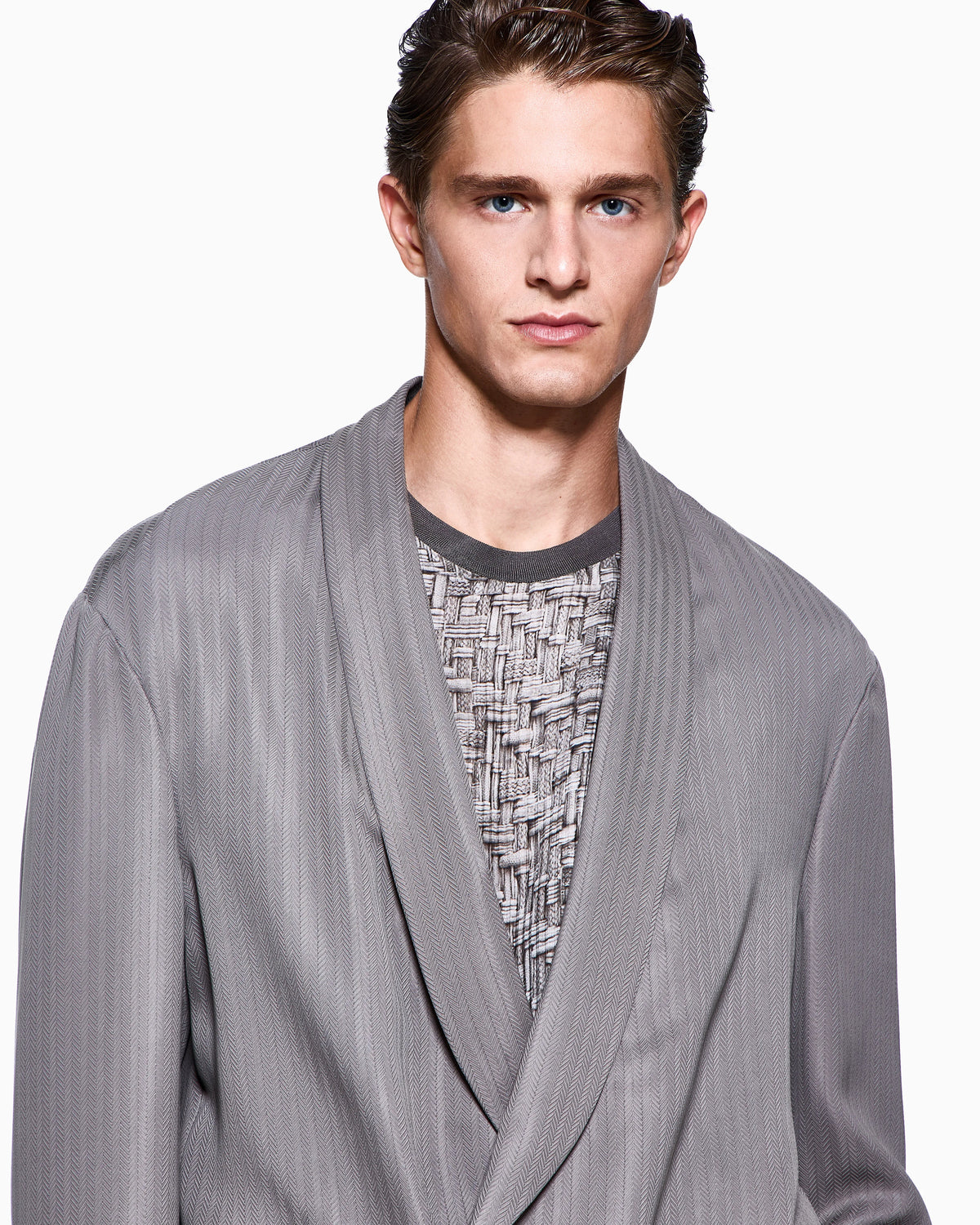 Cupro chevron double-breasted suit