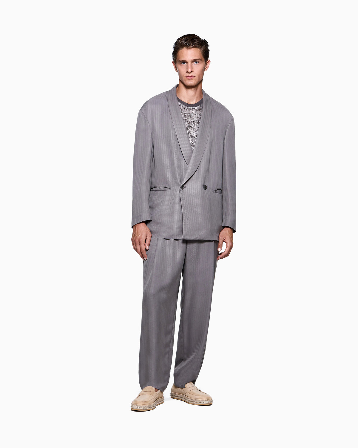Cupro chevron double-breasted suit