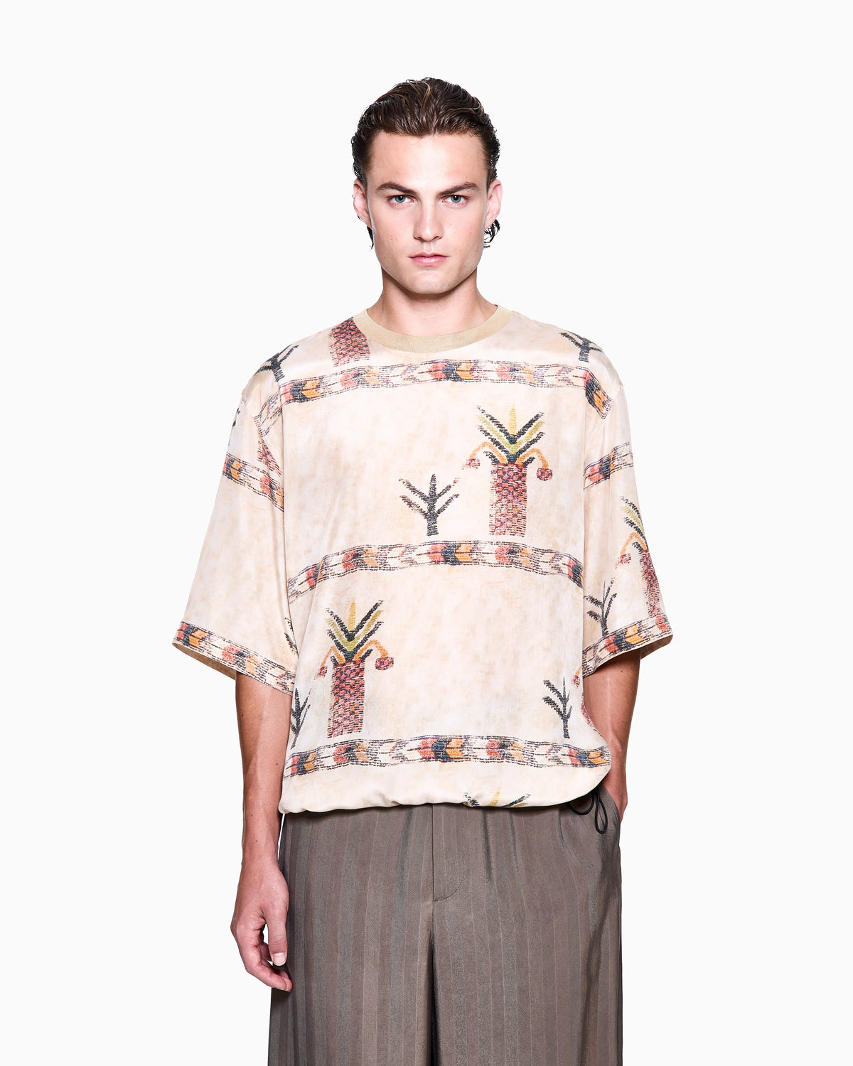 Printed silk T-shirt