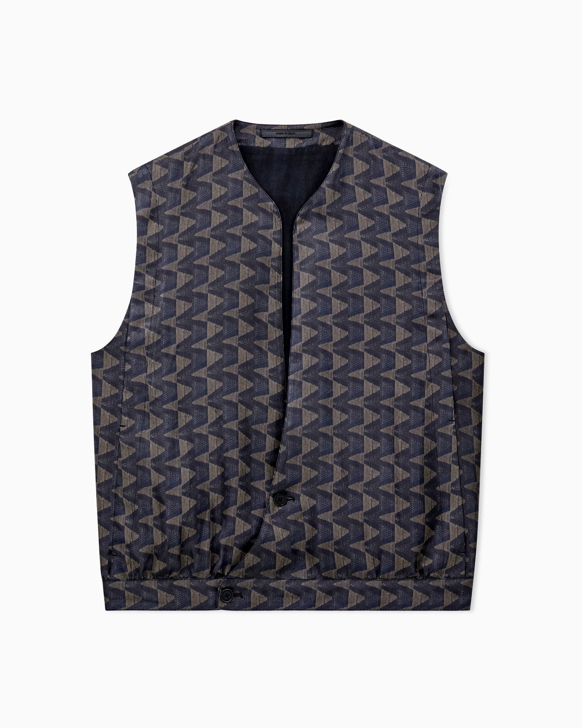 Single-breasted waistcoat in cupro canvas with a geometric print