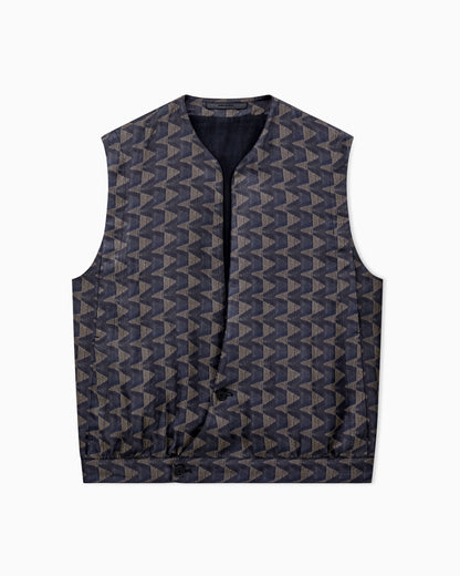 Single-breasted waistcoat in cupro canvas with a geometric print