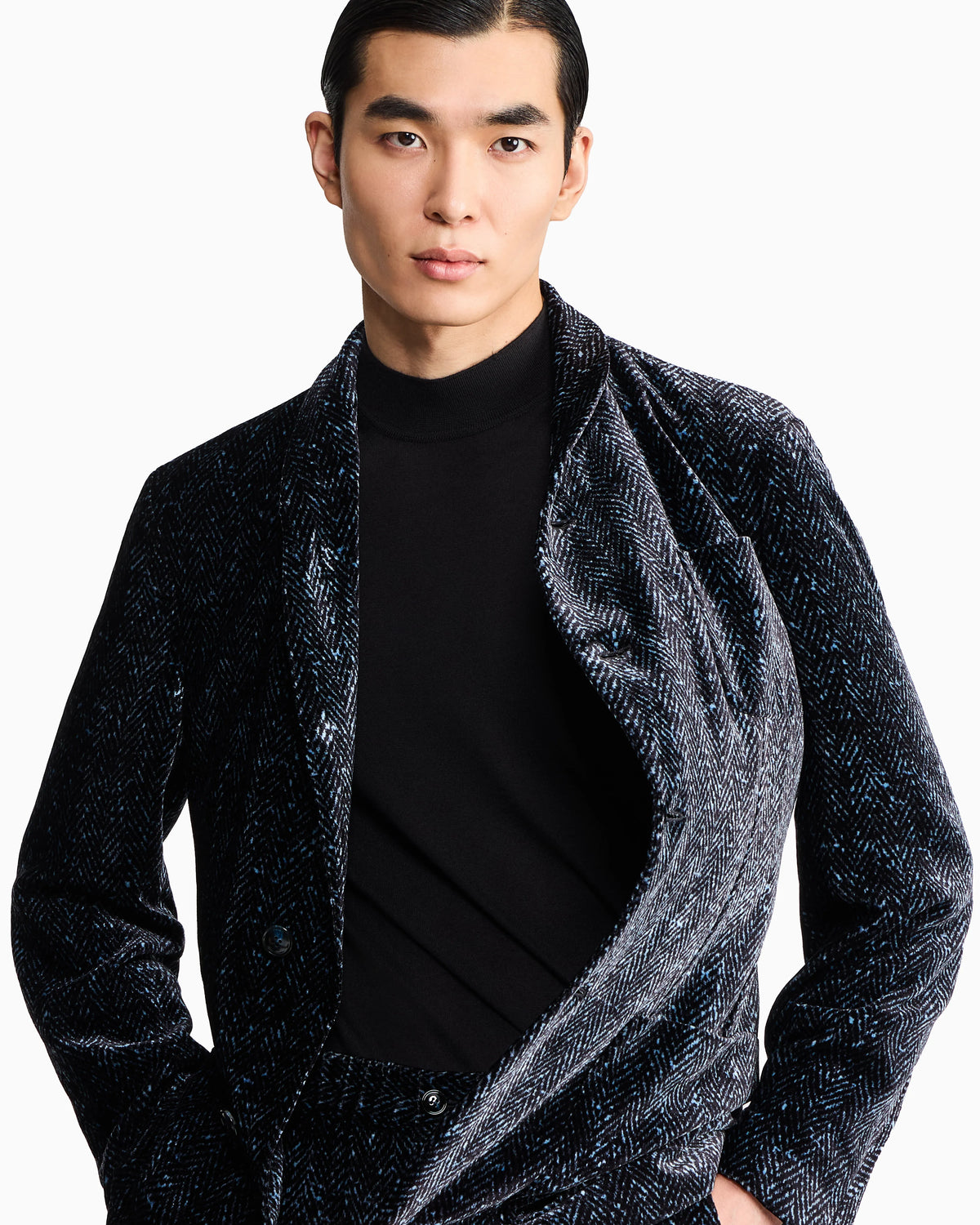 Single-breasted jacket in chevron print velvet