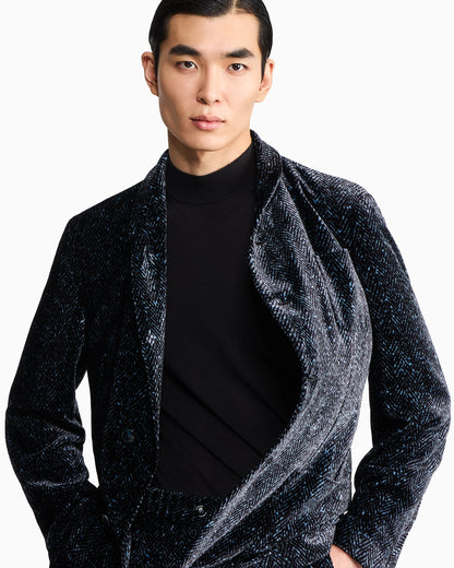 Single-breasted jacket in chevron print velvet