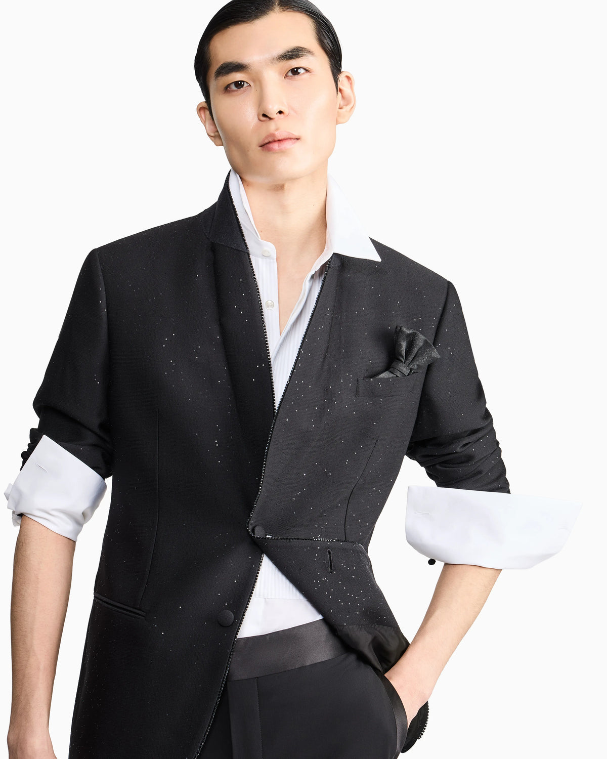 Single-breasted jacket in wool crepe