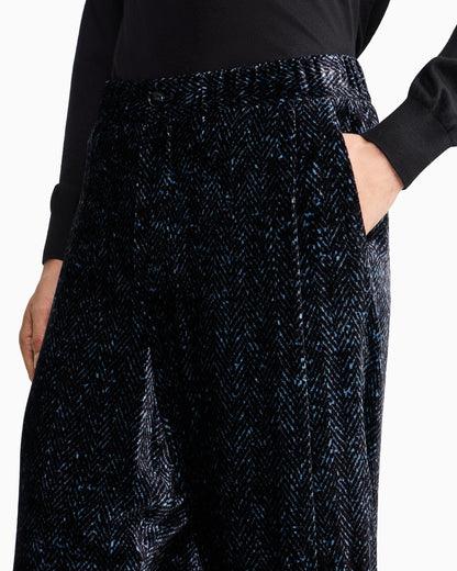 Chevron print velvet trousers