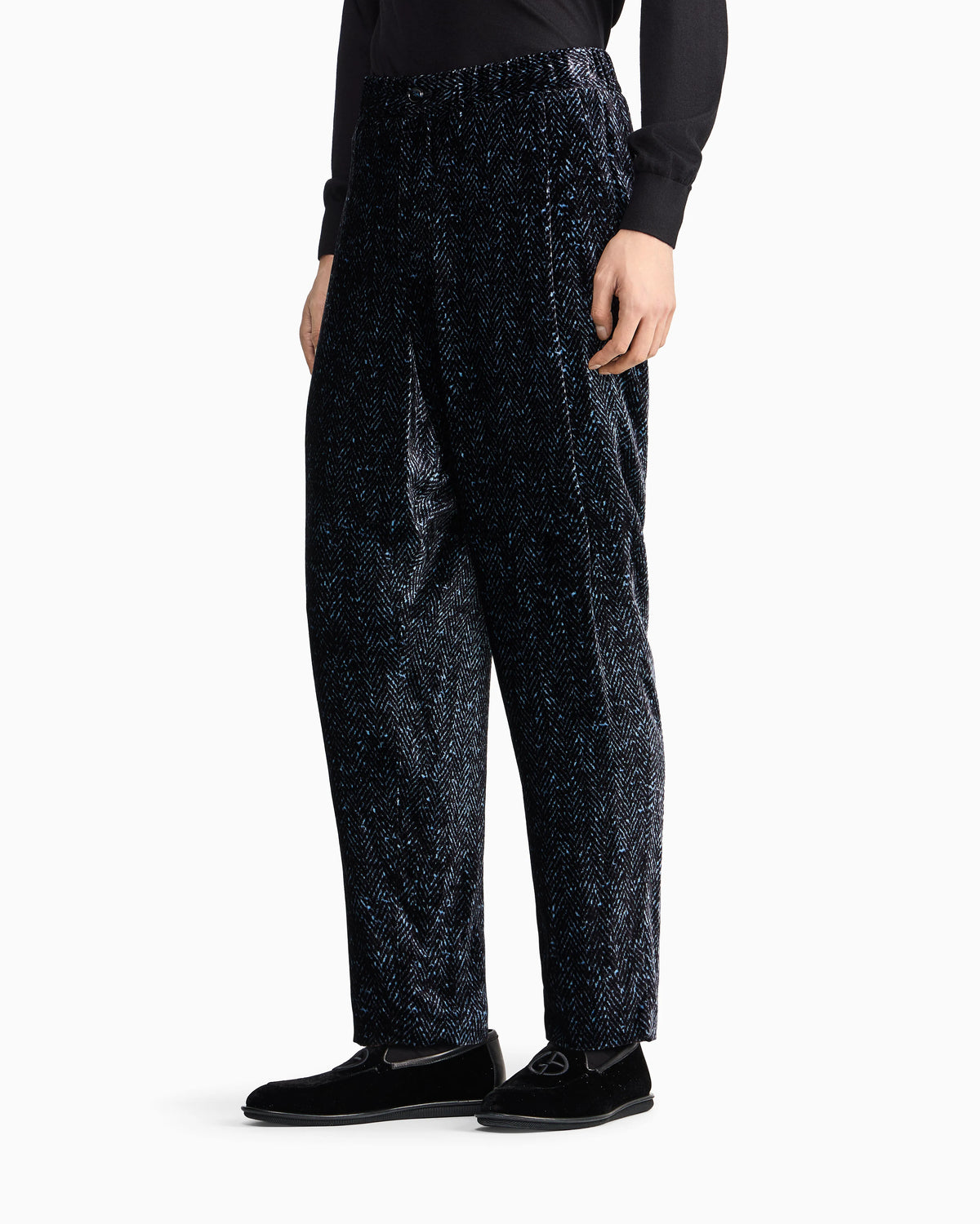 Chevron print velvet trousers