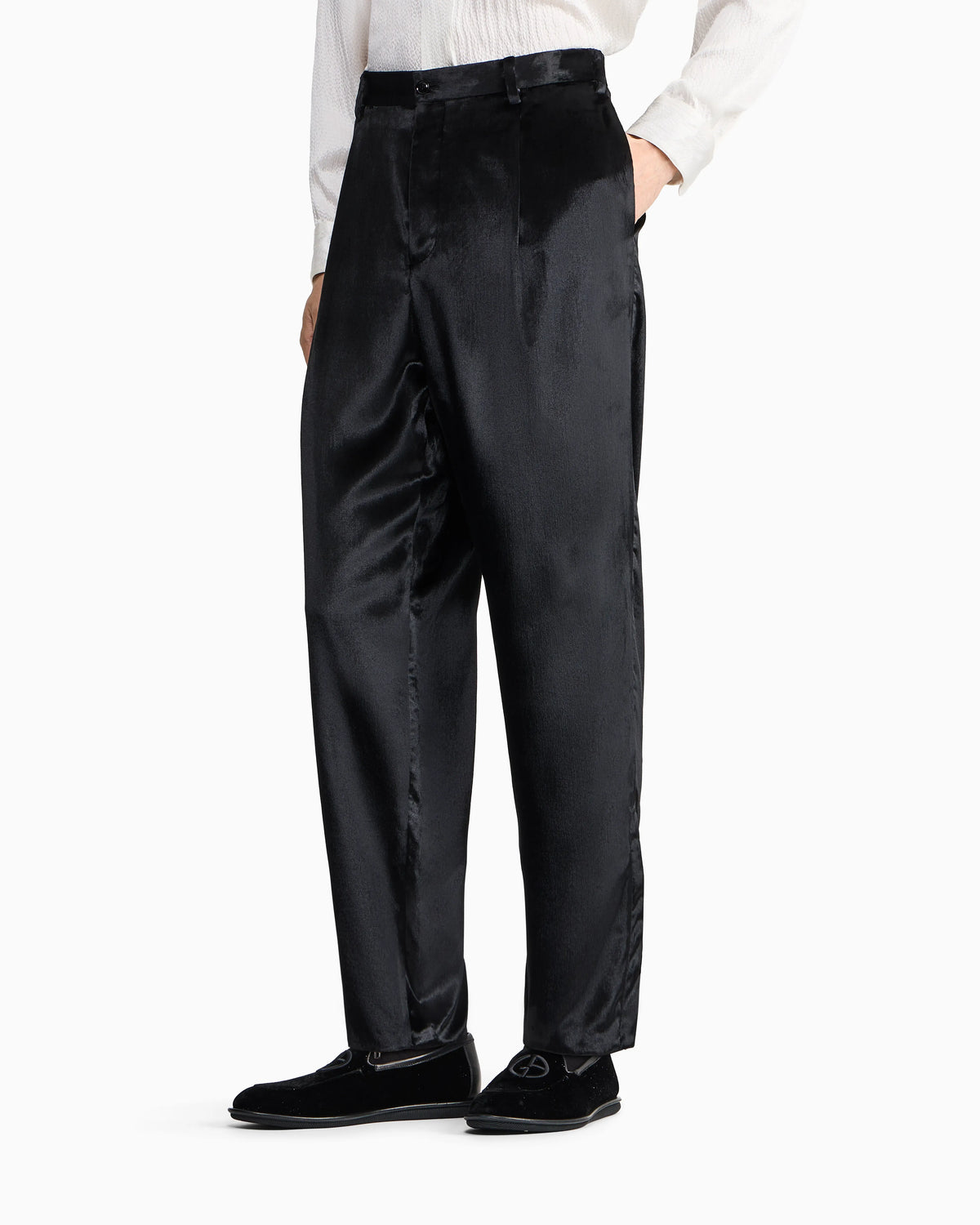 Velvet single-pleated trousers