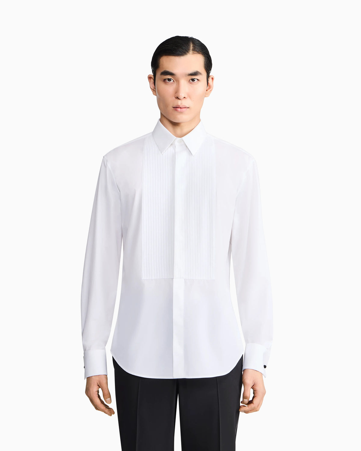 Cotton tuxedo shirt with pleated detail