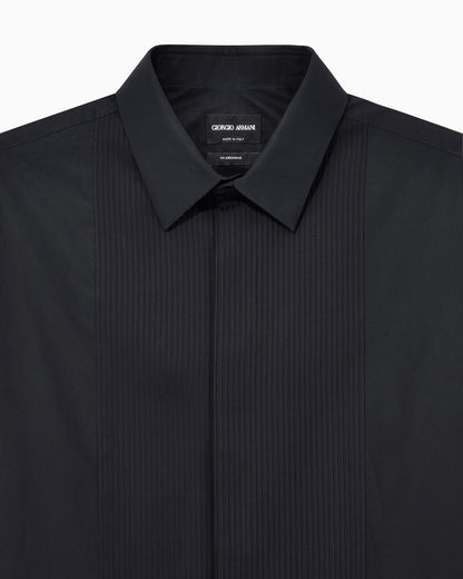 Cotton tuxedo shirt with pleated detail
