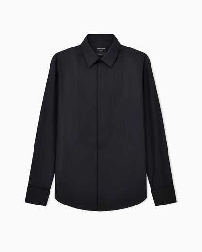 Cotton tuxedo shirt with pleated detail
