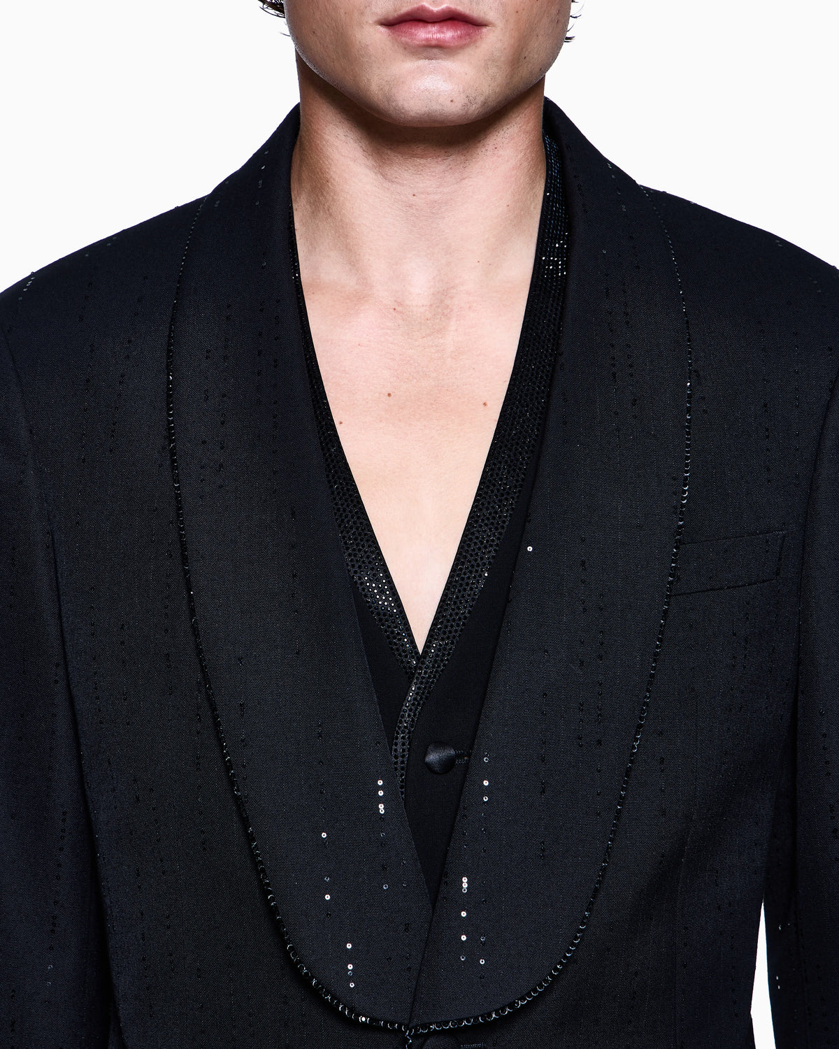 Soho line single-breasted tuxedo jacket in virgin wool with sequins