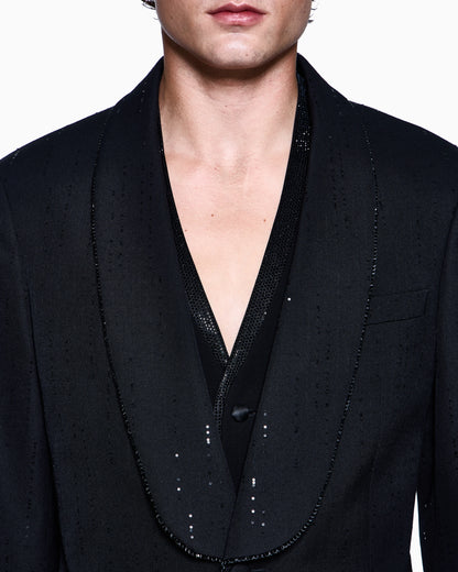 Soho line single-breasted tuxedo jacket in virgin wool with sequins