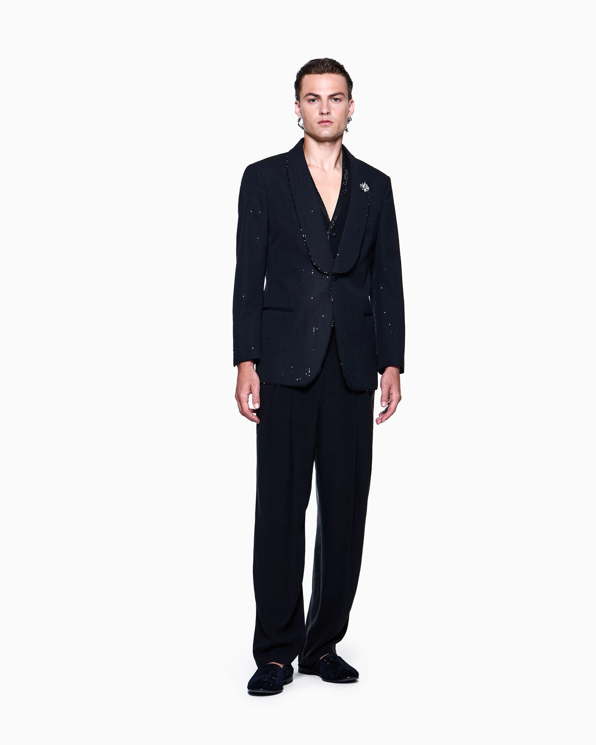 Soho line single-breasted tuxedo jacket in virgin wool with sequins