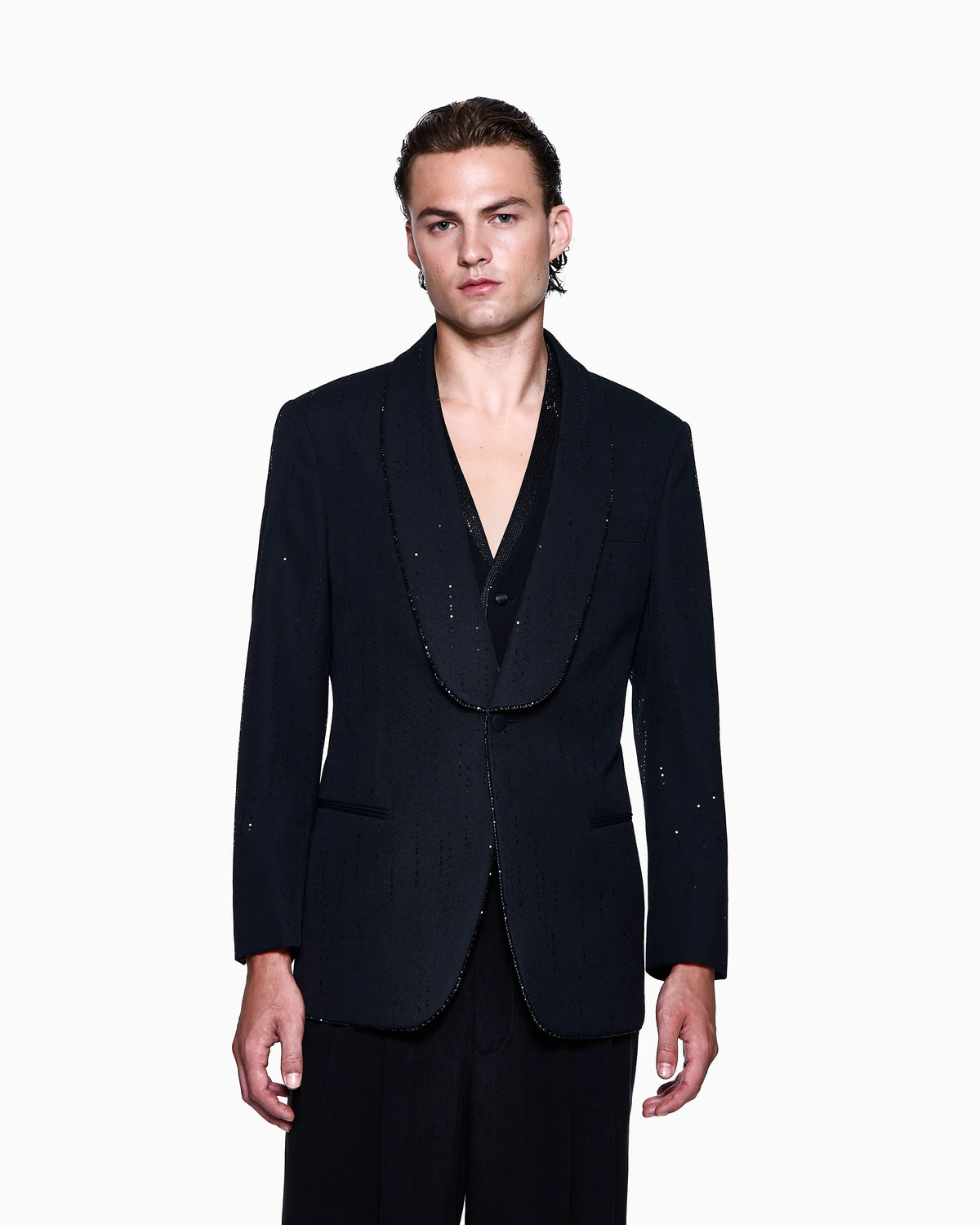 Soho line single-breasted tuxedo jacket in virgin wool with sequins