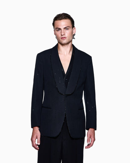 Soho line single-breasted tuxedo jacket in virgin wool with sequins