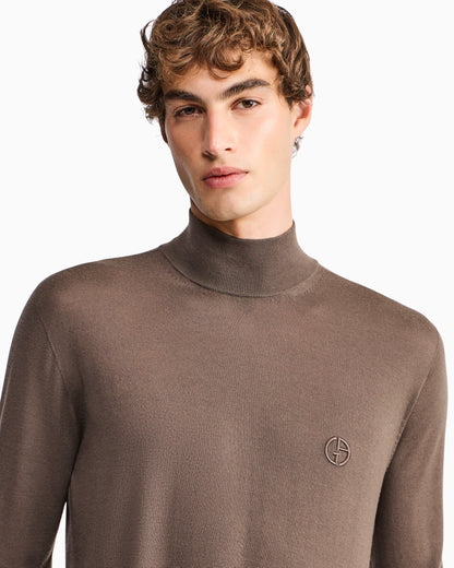 Slim-fit sweater in plain knit virgin wool