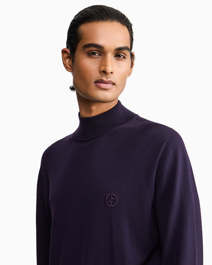 Slim-fit sweater in plain knit virgin wool