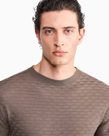Sweater with regular fit in virgin wool with triangle weave