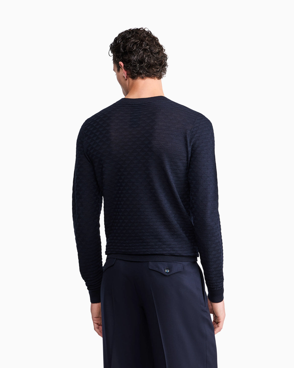 Sweater with regular fit in virgin wool with triangle weave