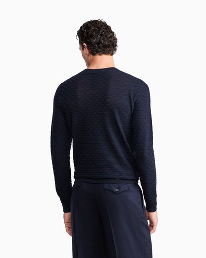 Sweater with regular fit in virgin wool with triangle weave