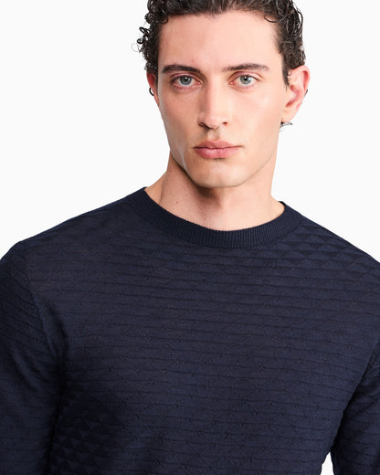 Sweater with regular fit in virgin wool with triangle weave