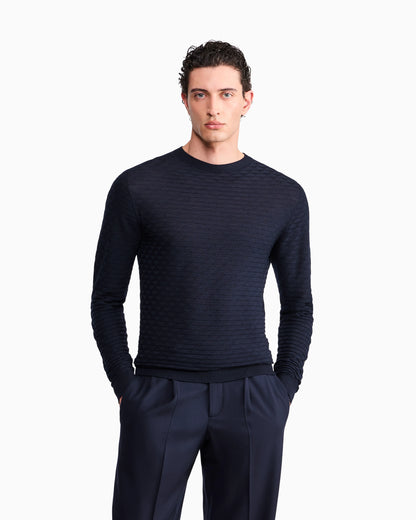 Sweater with regular fit in virgin wool with triangle weave
