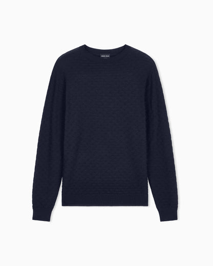 Sweater with regular fit in virgin wool with triangle weave