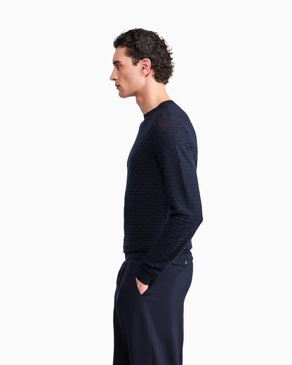 Sweater with regular fit in virgin wool with triangle weave