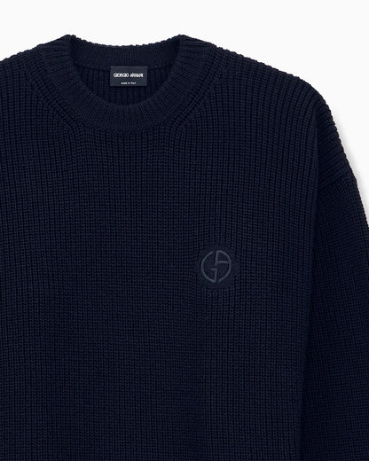 Sweater regular fit virgin wool half cardigan stitch