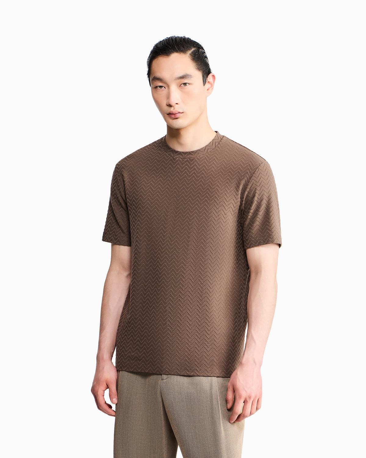 T-shirt regular fit chevron jacquard stretch virgin wool