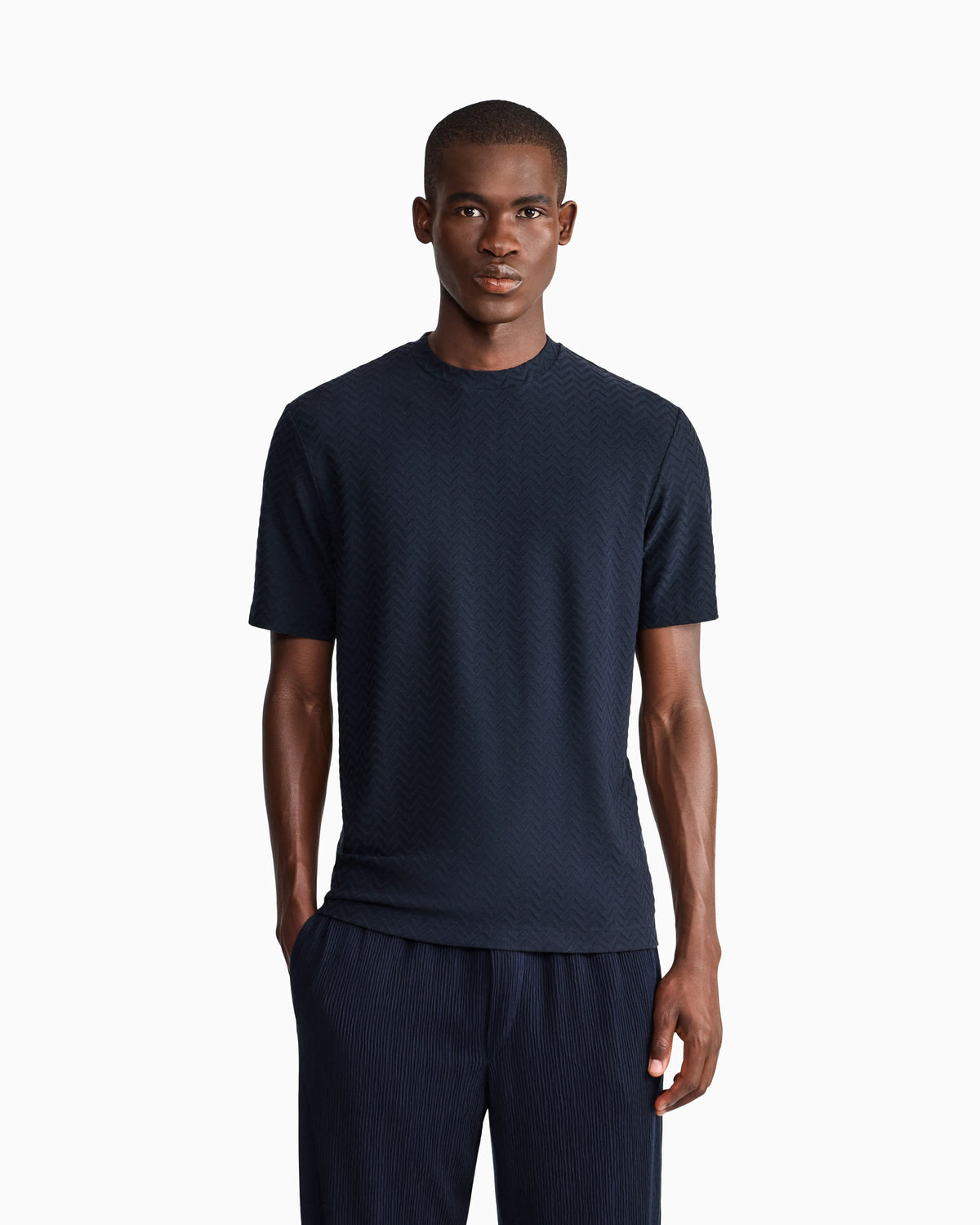 T-shirt regular fit chevron jacquard stretch virgin wool