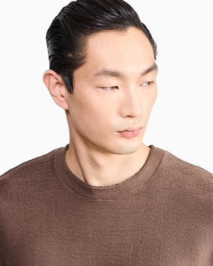 Sweatshirt in textured cotton jersey with tubular flounces