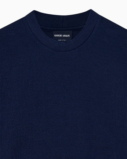 Sweatshirt in textured cotton jersey with tubular flounces