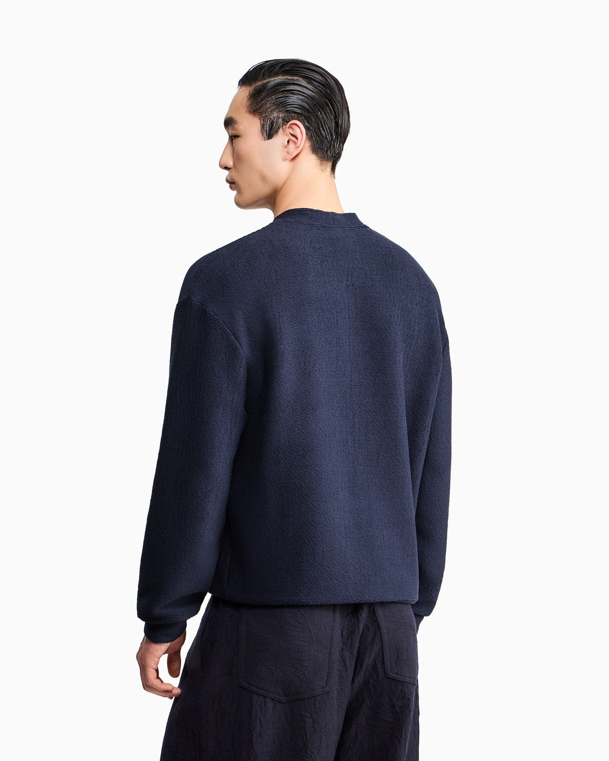 Sweatshirt in textured cotton jersey with tubular flounces