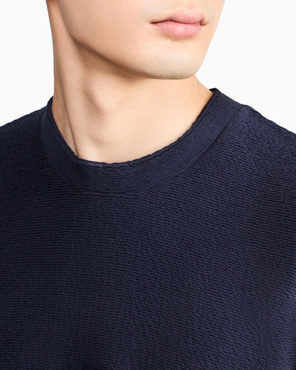 Sweatshirt in textured cotton jersey with tubular flounces