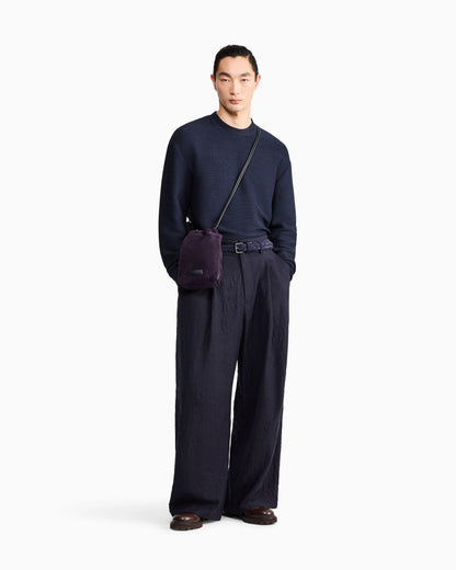 Sweatshirt in textured cotton jersey with tubular flounces