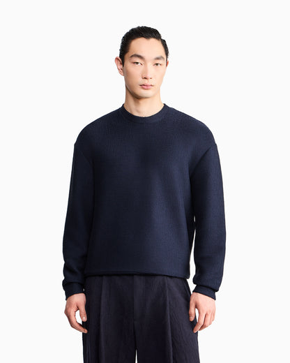 Sweatshirt in textured cotton jersey with tubular flounces