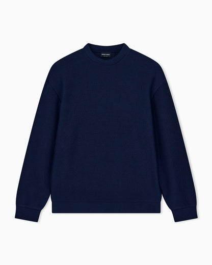 Sweatshirt in textured cotton jersey with tubular flounces