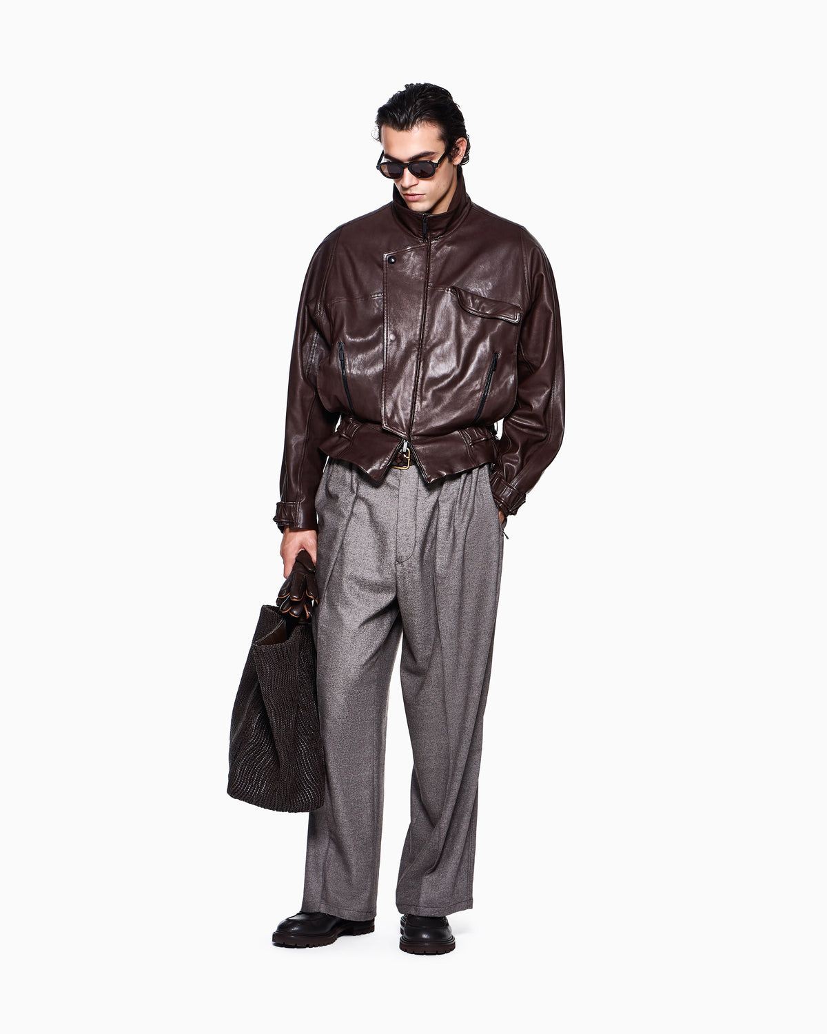 Blouson jacket oversized in leather with cupro lining