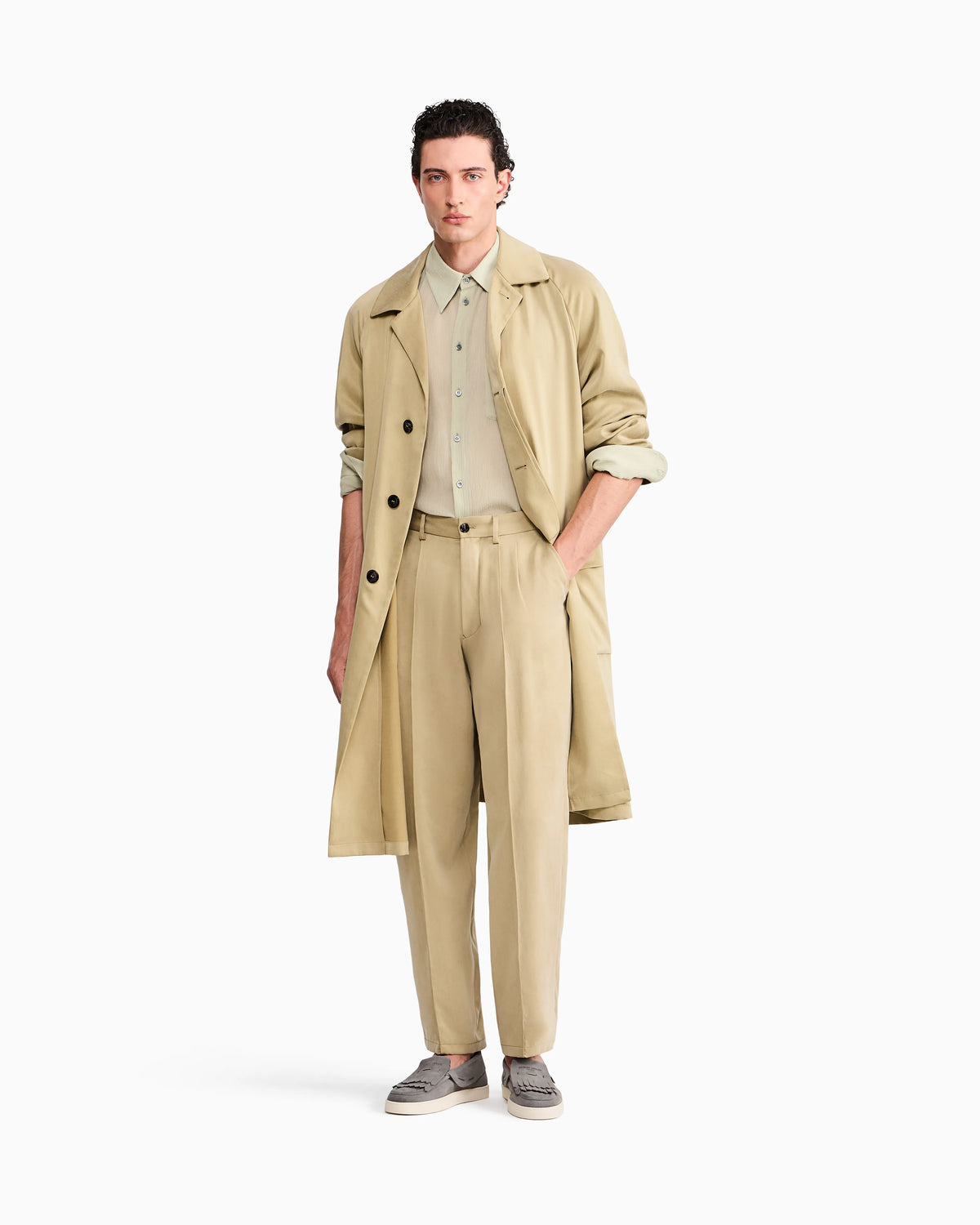 Shirt regular fit in cotton and silk blend creponne