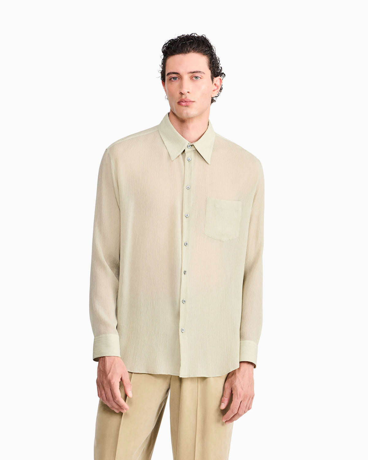 Shirt regular fit in cotton and silk blend creponne