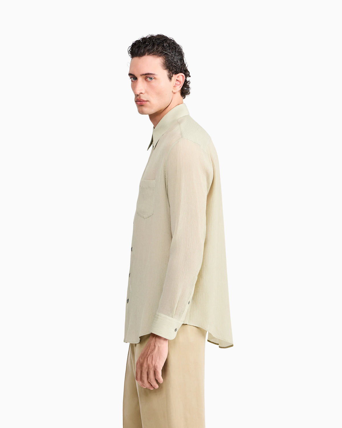 Shirt regular fit in cotton and silk blend creponne