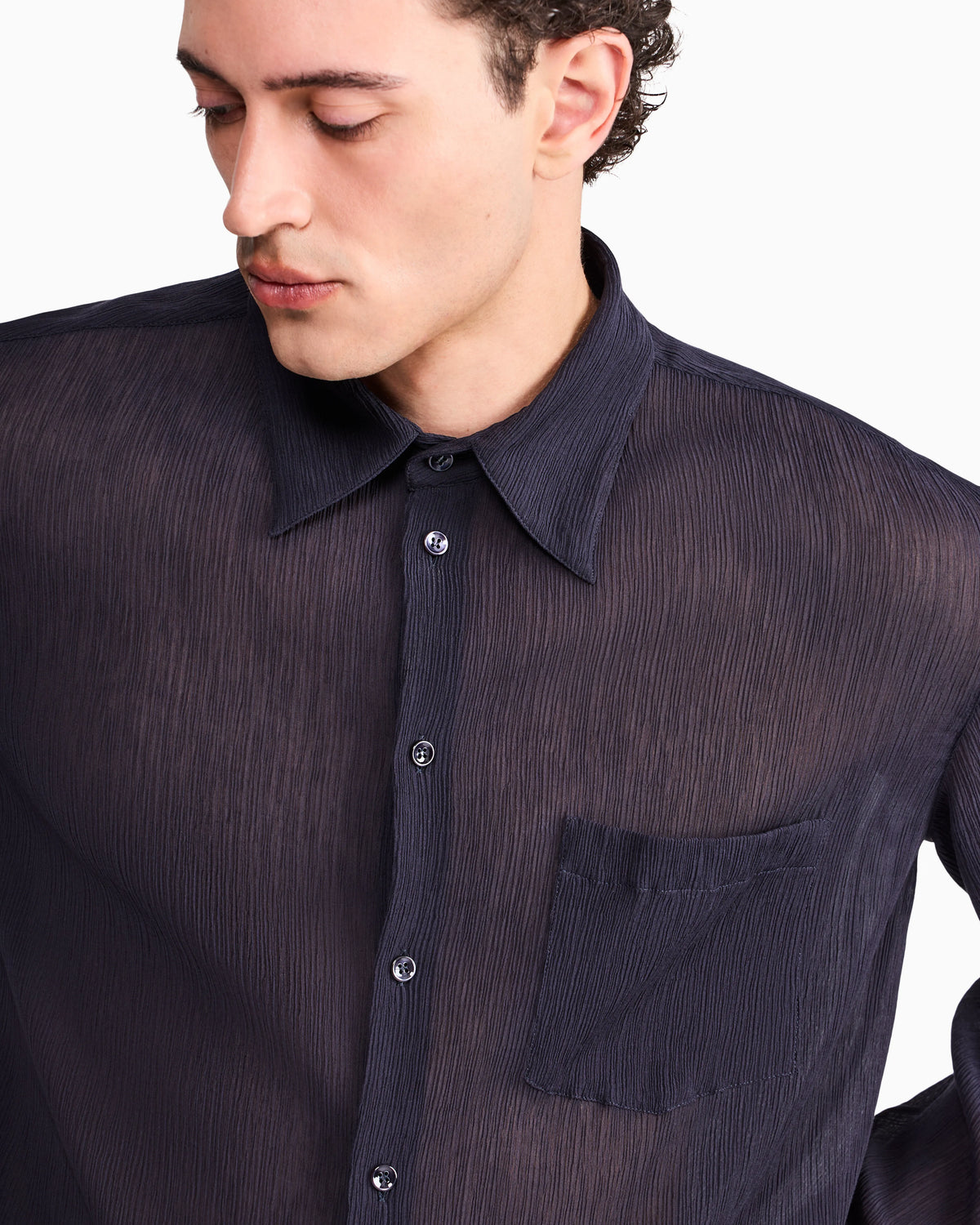 Shirt regular fit in cotton and silk blend creponne