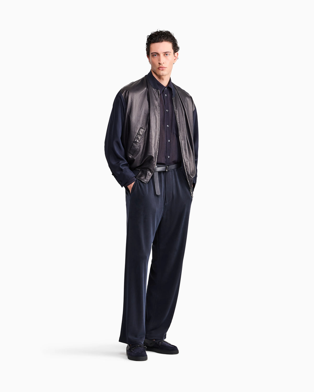 Shirt regular fit in cotton and silk blend creponne