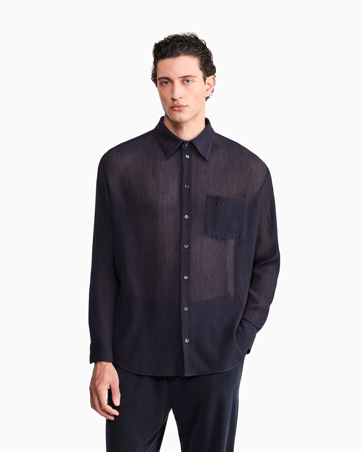 Shirt regular fit in cotton and silk blend creponne