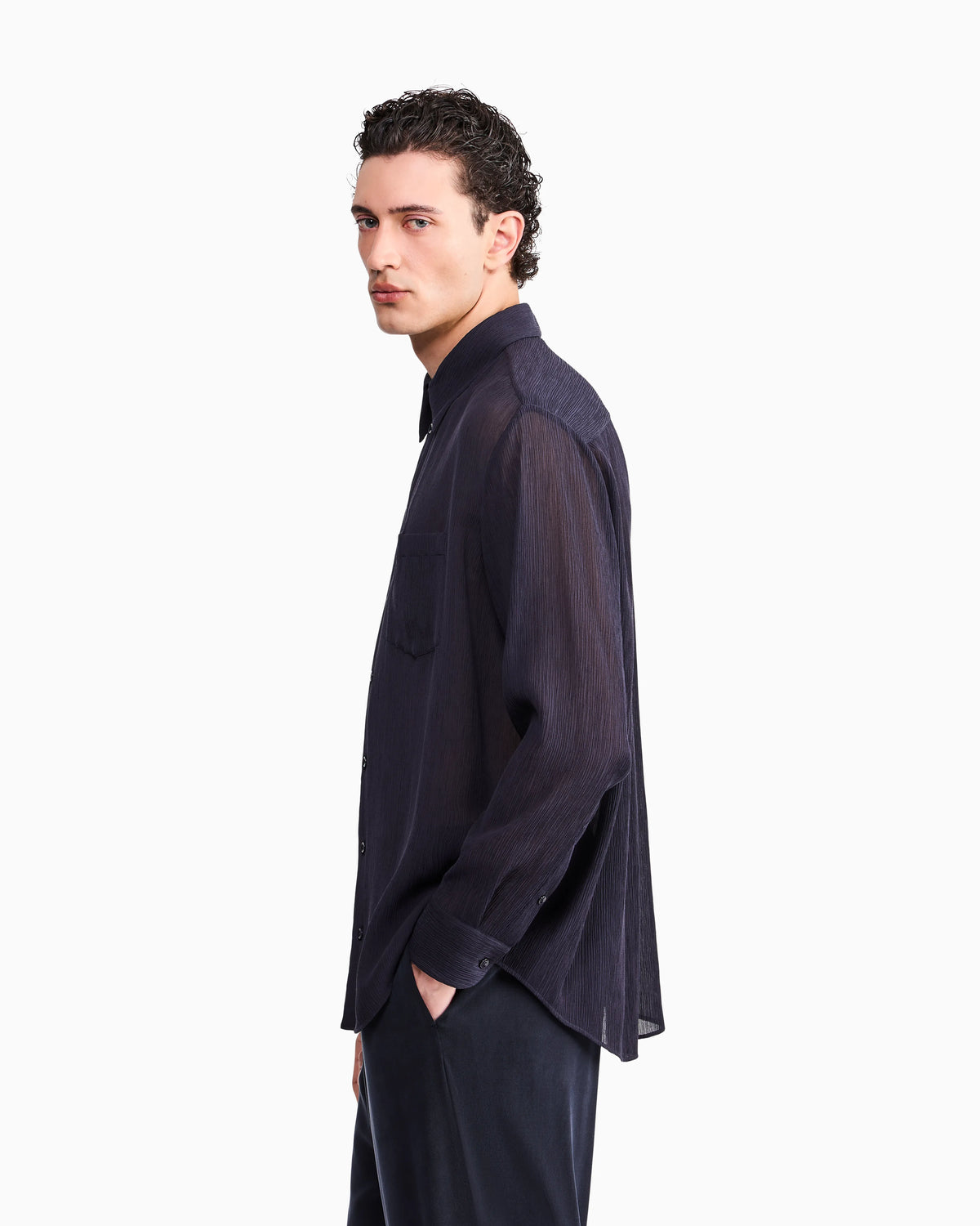 Shirt regular fit in cotton and silk blend creponne