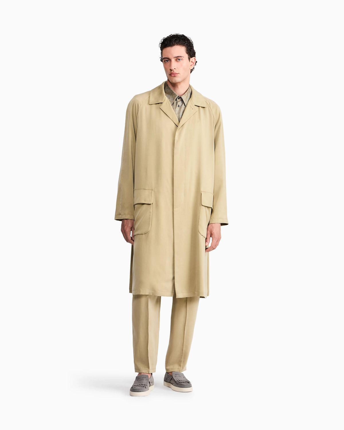 Trench coat oversized fit washed lyocell poplin