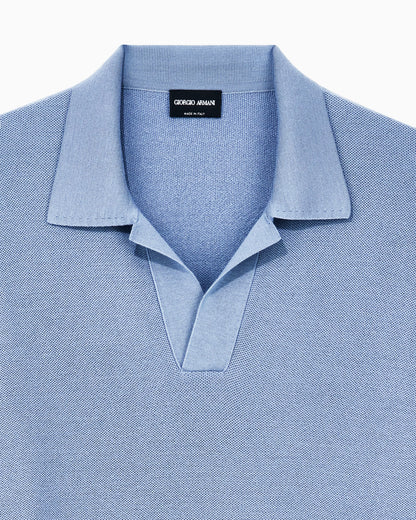 Knit polo regular fit honeycomb stitch virgin wool
