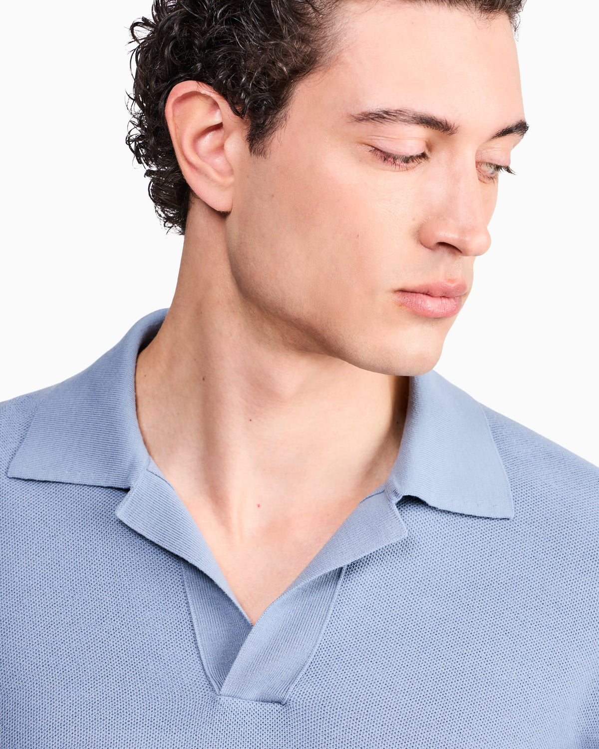 Knit polo regular fit honeycomb stitch virgin wool